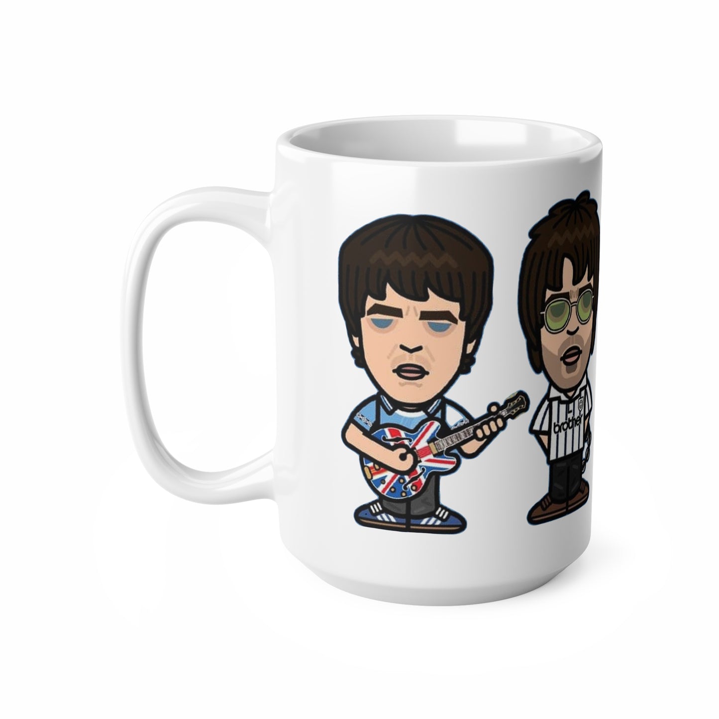 Oasis Cartoon Mug — Union Jack Guitar Character Ceramic Coffee Cup (11oz & 15oz)