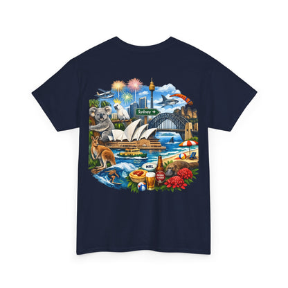T-Shirt — Sydney Landmark Collage Tee (Opera House, Harbour Bridge, Koala & Beach Scene)
