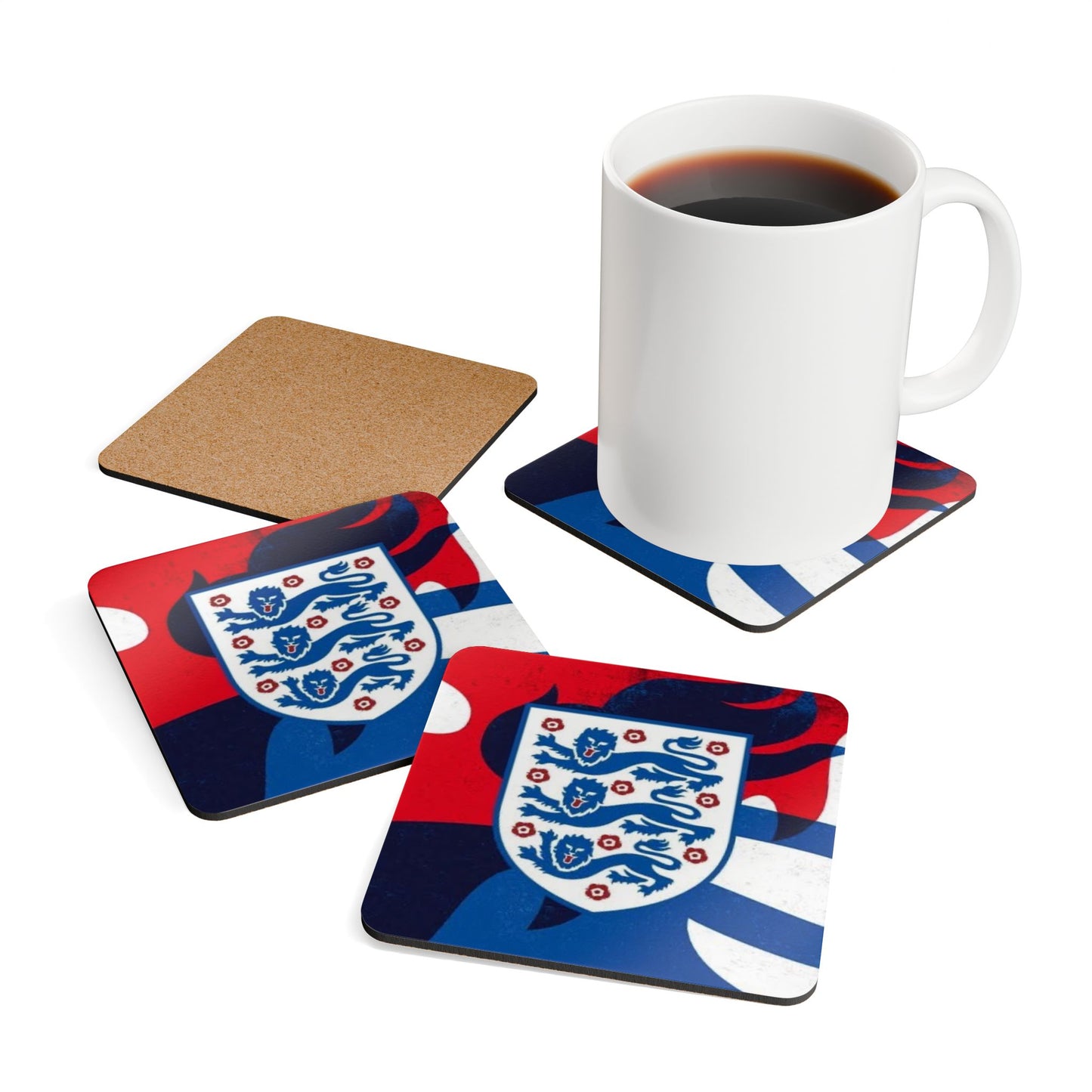 England Football Crest Cork Coaster Set – 3 Lions Drink Coasters