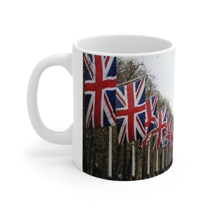 Union Jack Street Scene Ceramic Coffee Mug — 11oz & 15oz