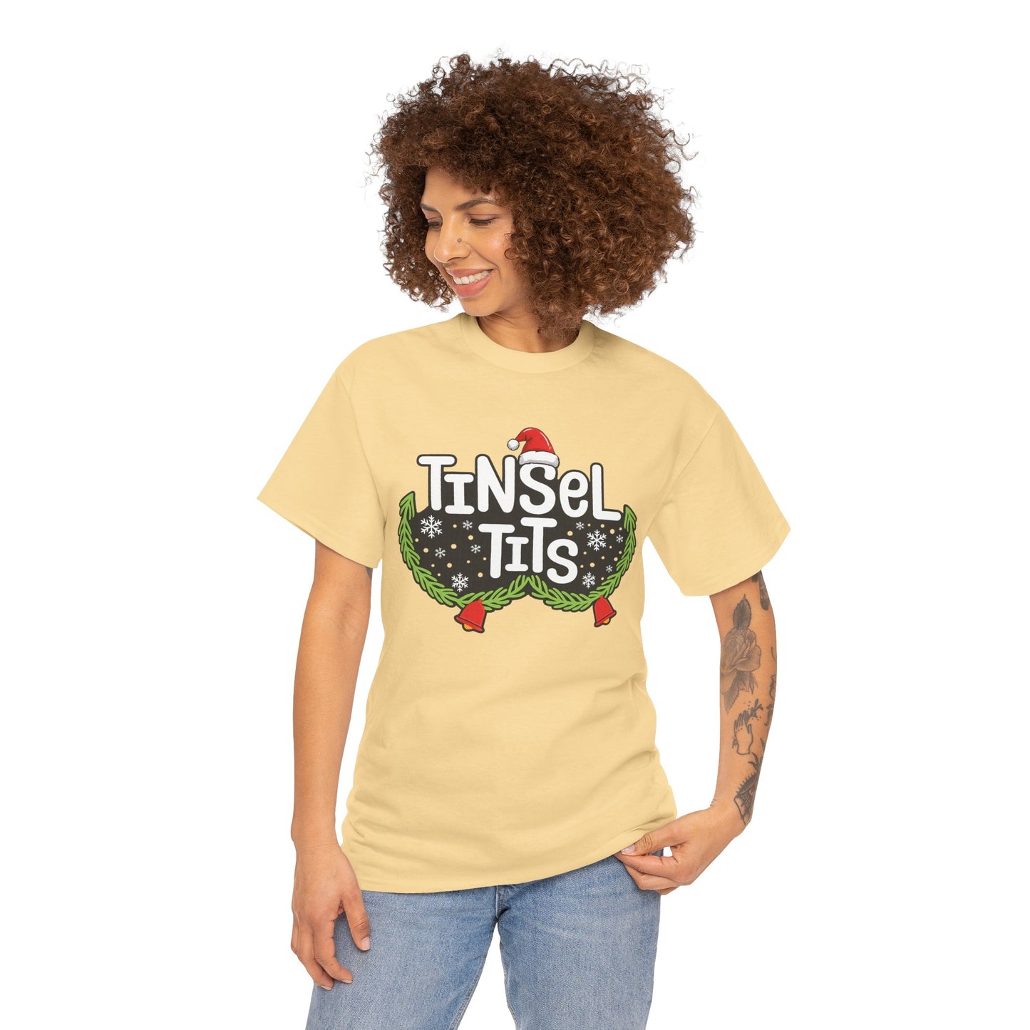 T-Shirt — "Tinsel Tits" Funny Christmas Wreath Holiday Tee