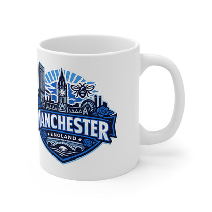 Manchester England Skyline Ceramic Mug — 11oz & 15oz Souvenir Coffee Cup