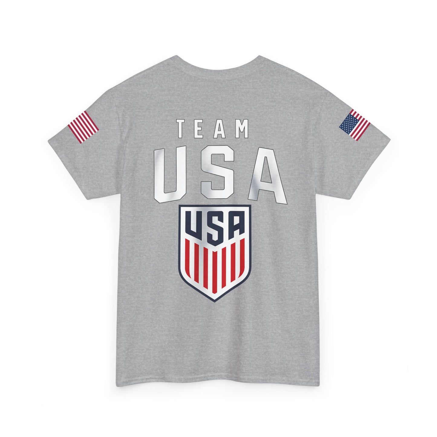 Team USA Flag T‑Shirt — Patriotic Navy Tee with Back Shield Logo
