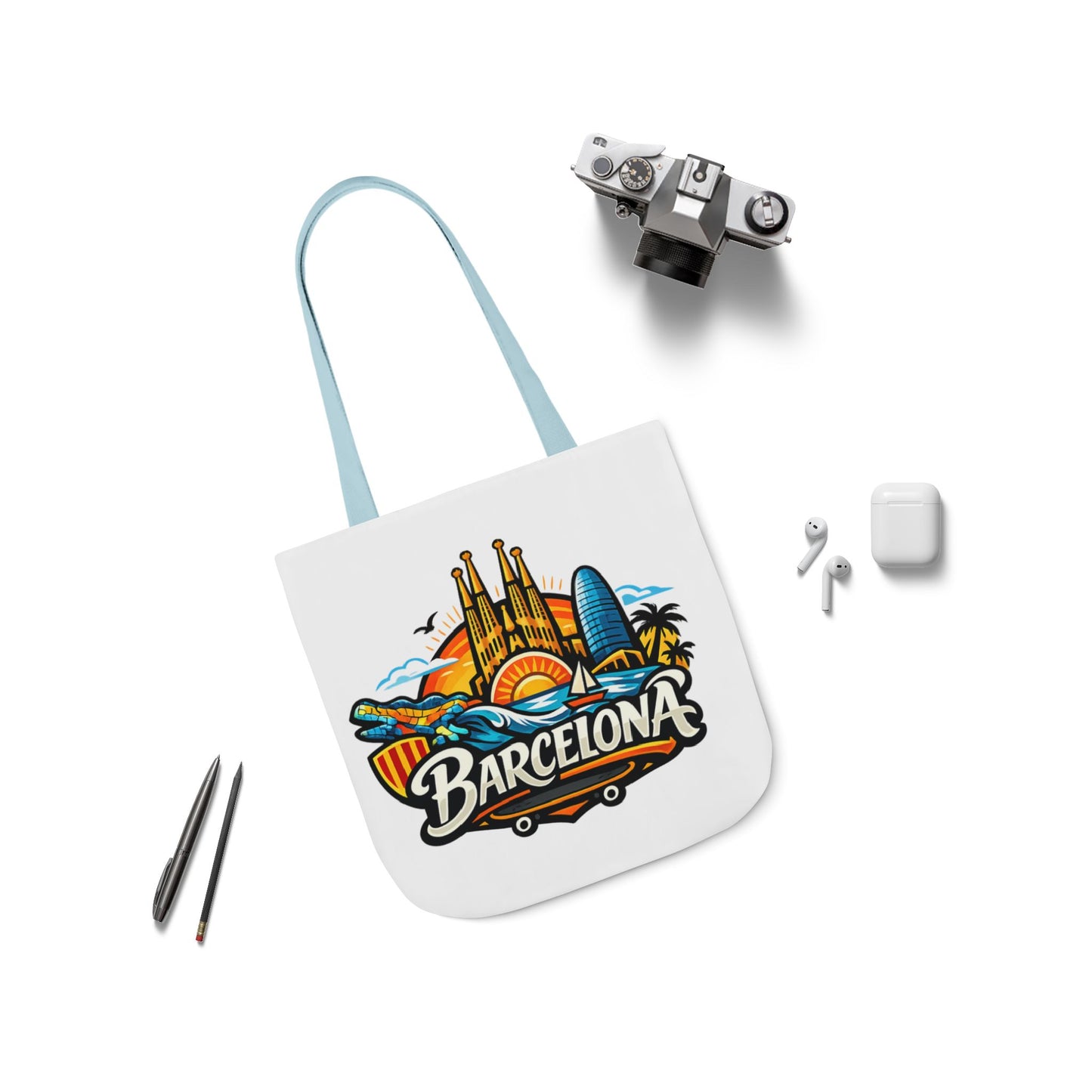 Barcelona Skyline Canvas Tote Bag — Colorful Travel Souvenir Tote