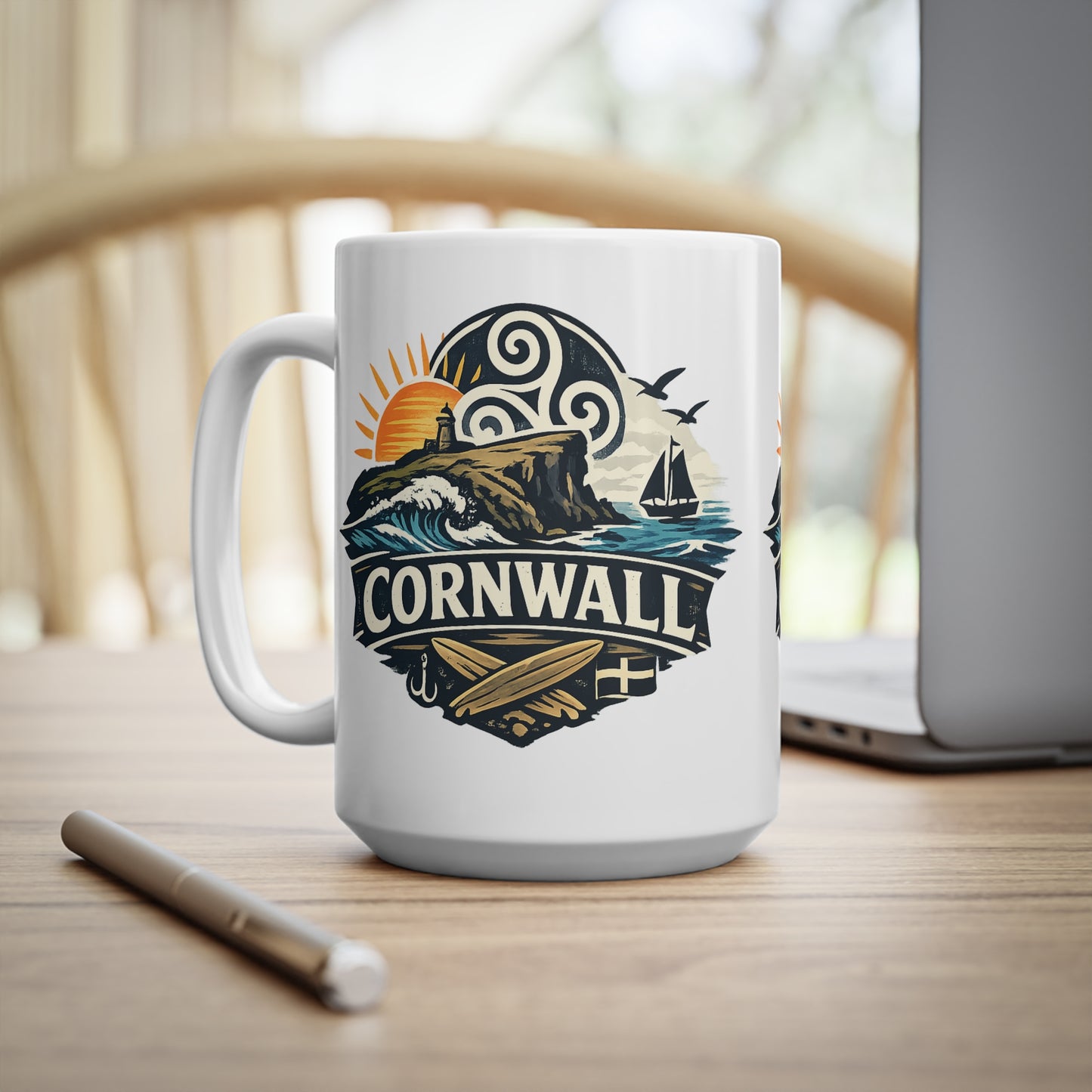Cornwall Coastal Mug — Scenic Sunset Sail Ceramic Coffee Cup (11oz & 15oz)