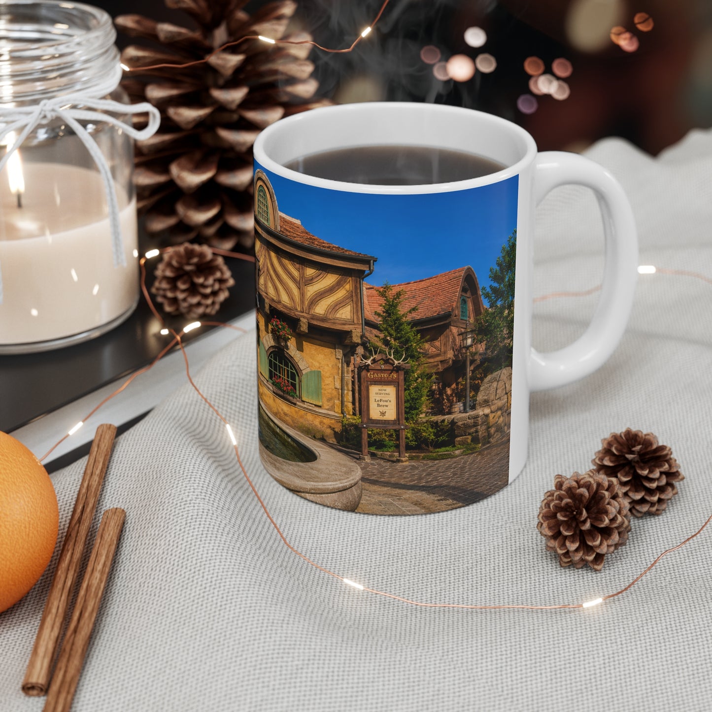 Gaston's Tavern Fountain Photo Mug — 11oz/15oz Ceramic Coffee Cup
