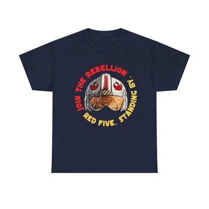Rebel Pilot T-Shirt — "Join the Rebellion, Red Five" Vintage Helmet Design