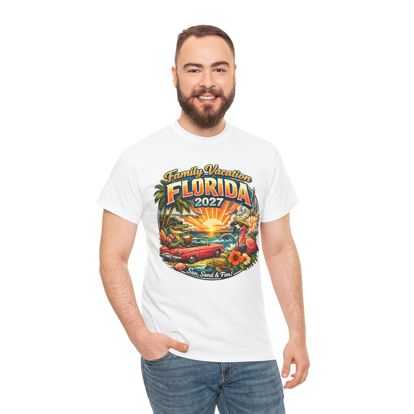 Florida Family Vacation 2027 T-Shirt — Retro Sunset Beach Design