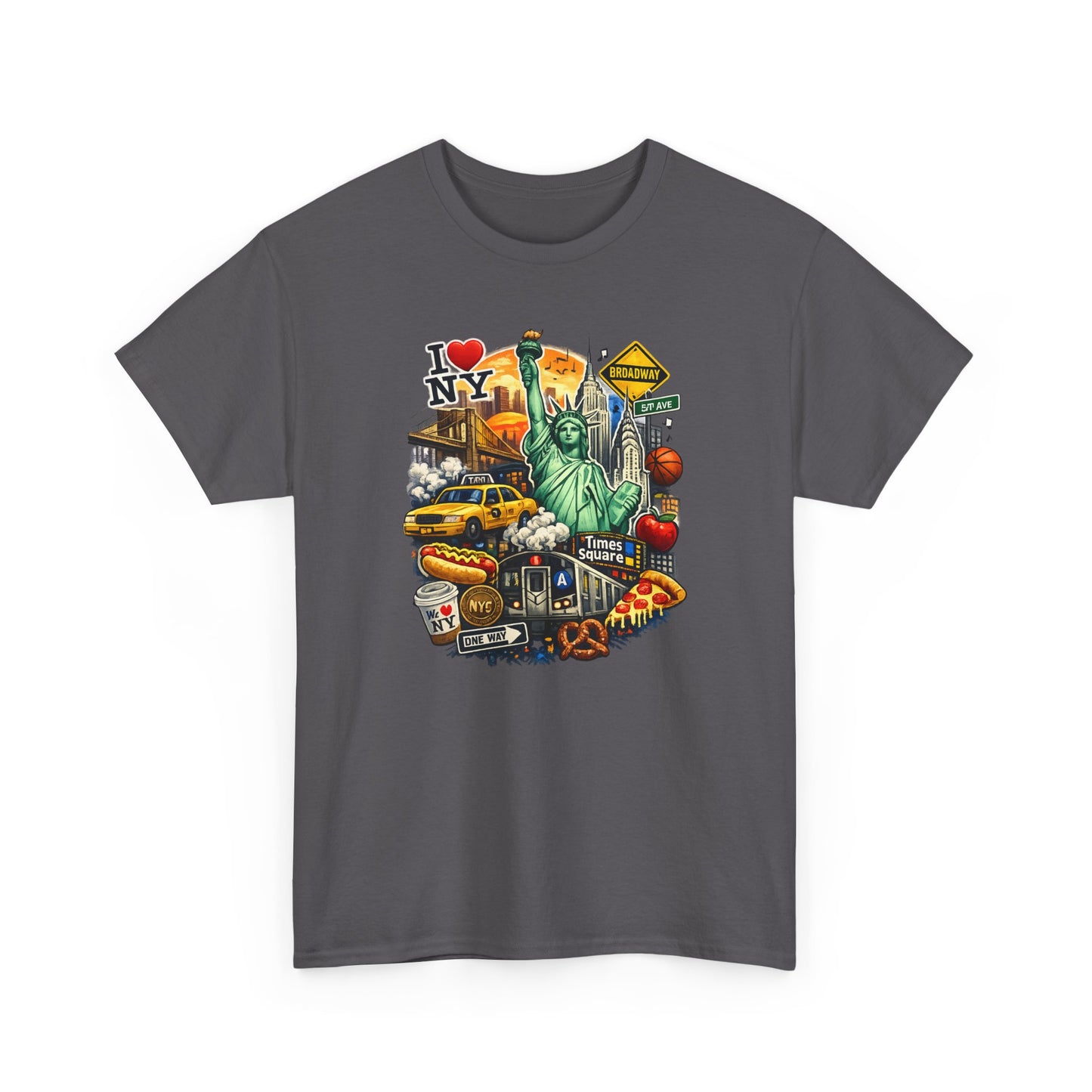 New York City Icons T-Shirt — Statue of Liberty, Taxi & I  NY Collage Tee