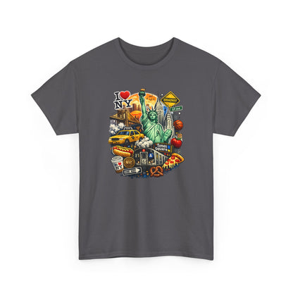 New York City Icons T-Shirt — Statue of Liberty, Taxi & I  NY Collage Tee