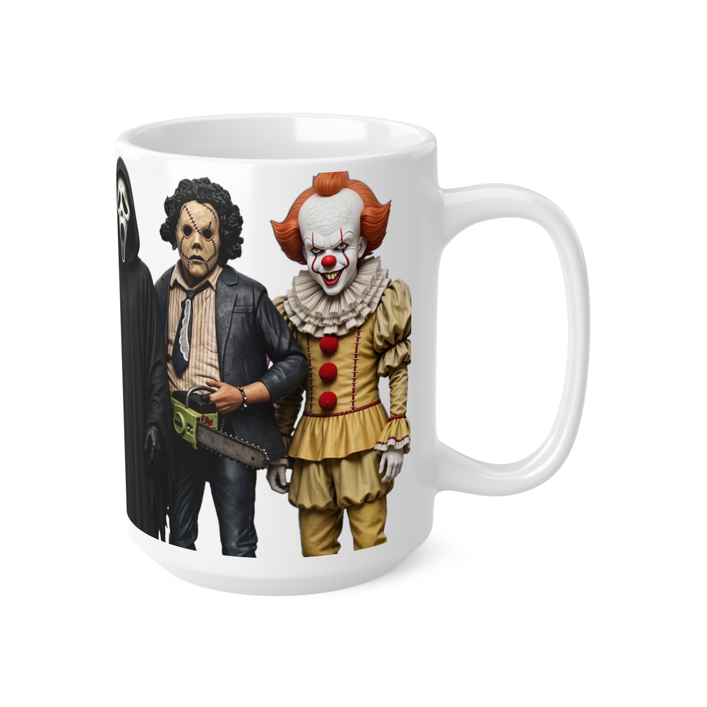 Horror Movie Villains Mug – Michael Myers, Freddy, Jason & Ghostface Ceramic Coffee Cup (11oz & 15oz)