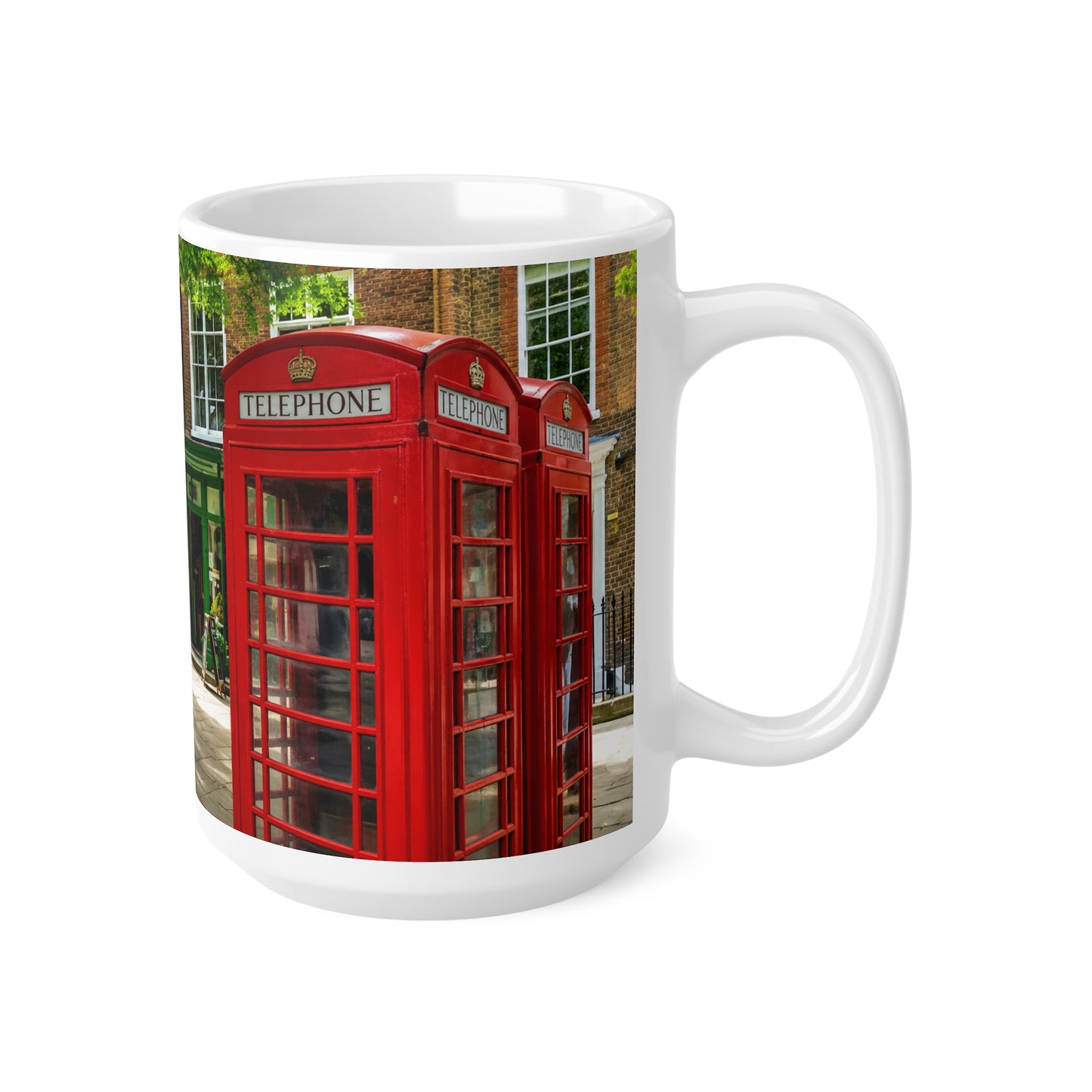 Richmond Ted Lasso London Street Scene Ceramic Coffee Mug — Red Phone Booth & Pub Photo (11oz, 15oz)