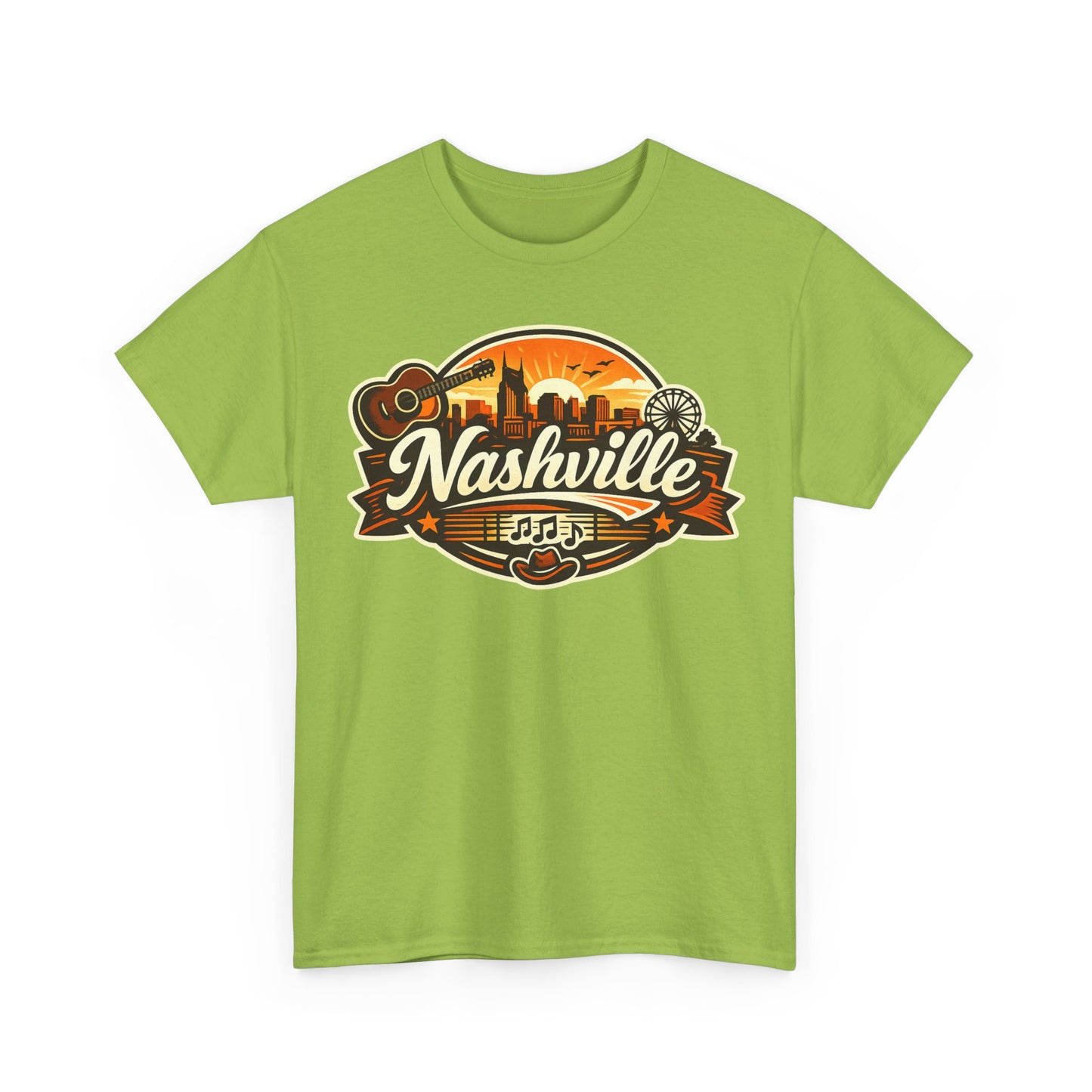 Nashville Skyline Guitar Tee – Retro Music City Souvenir Shirt