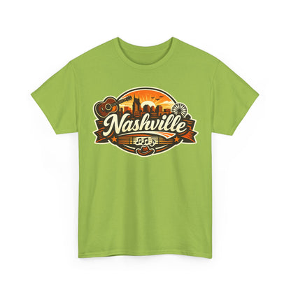 Nashville Skyline Guitar Tee – Retro Music City Souvenir Shirt