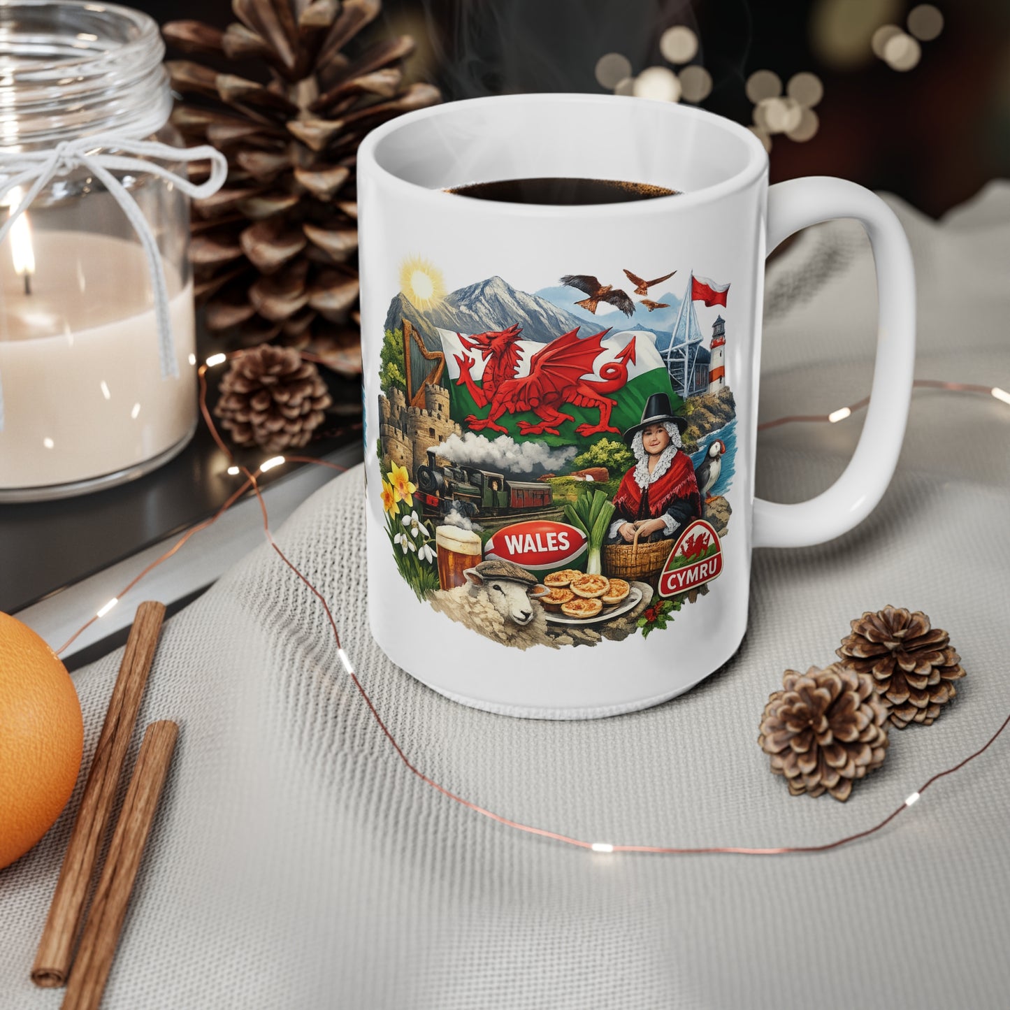 Wales Scenic Souvenir Mug – Welsh Dragon, Castles & Landscapes (11oz/15oz)