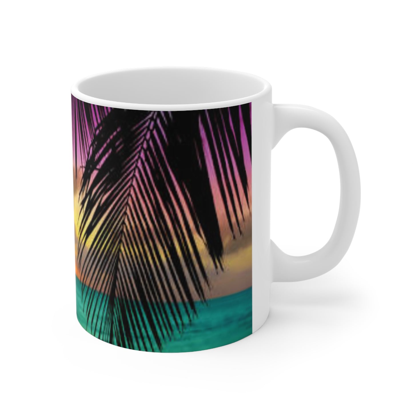 Tropical Sunset Coffee Mug — Palm Tree Beach Sunrise Ceramic Mug (11oz & 15oz)