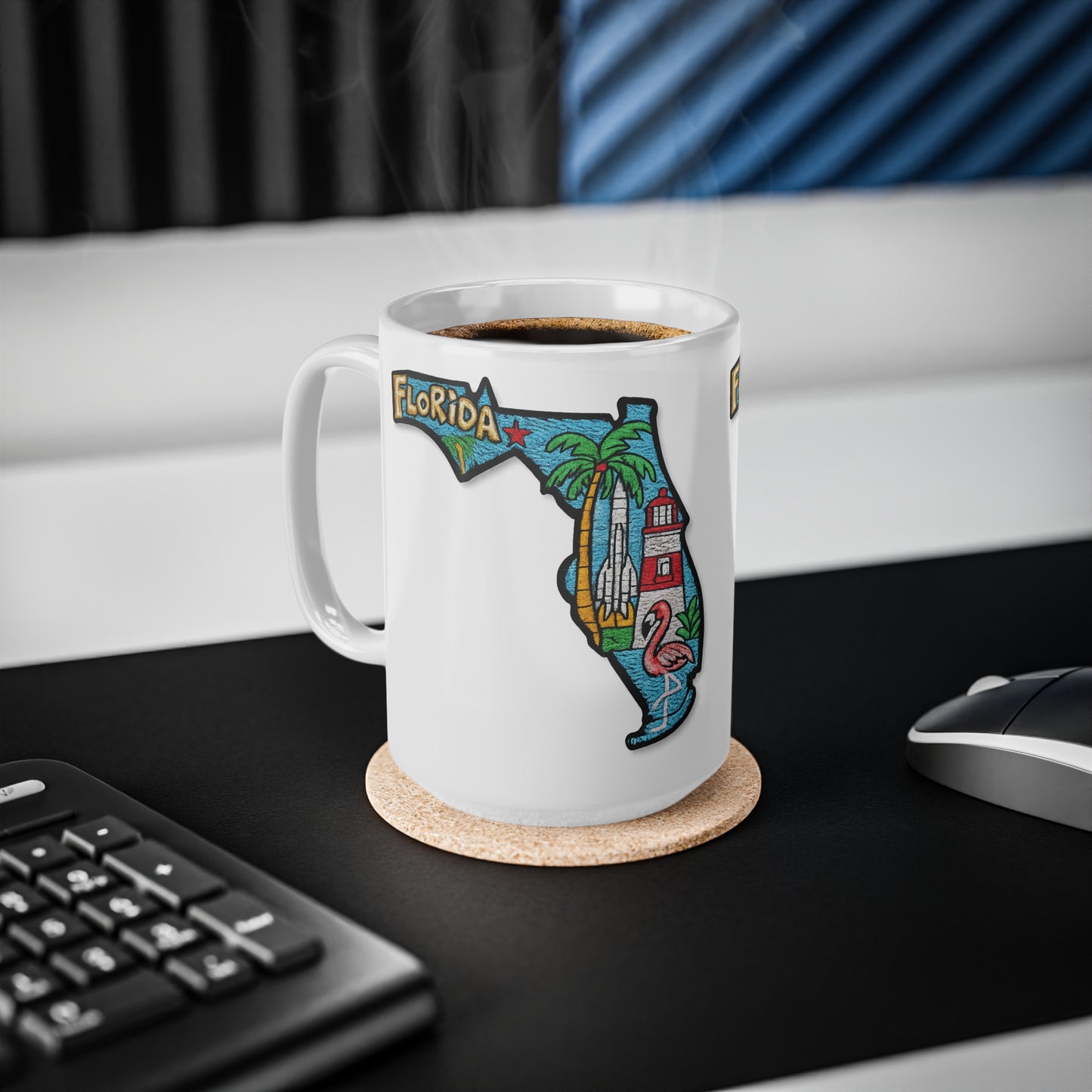 Florida State Map Coffee Mug – Retro Palm Trees, Lighthouse & Flamingo 11oz/15oz