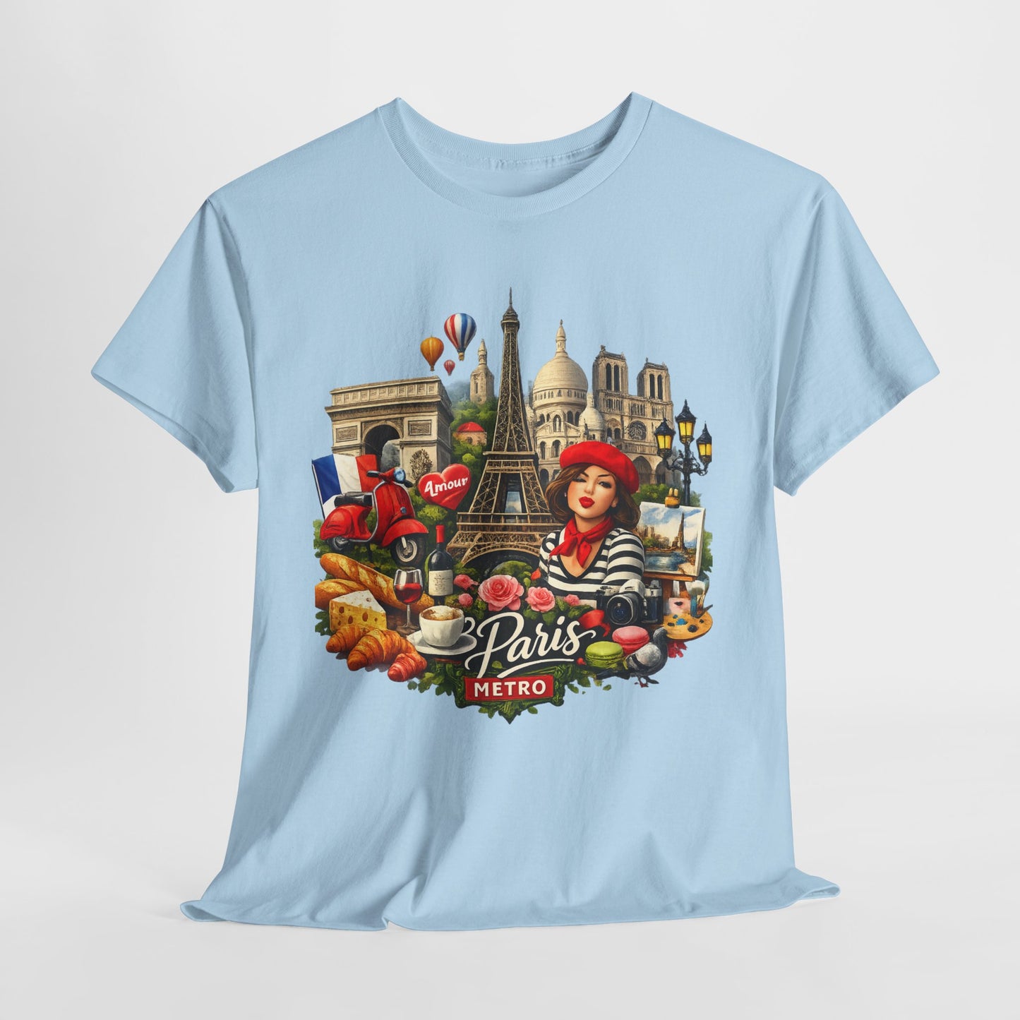 Paris Montage Tee — Eiffel Tower, Croissant & Metro Vintage Travel T‑Shirt