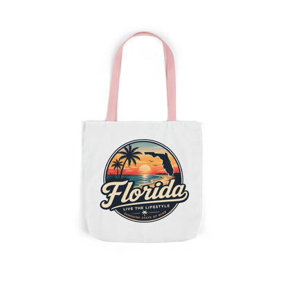 Florida Sunset Canvas Tote Bag — Retro Palm Beach Design