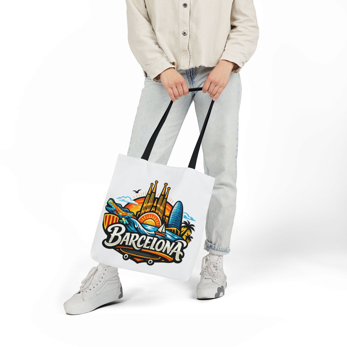 Barcelona Skyline Canvas Tote Bag — Colorful Travel Souvenir Tote