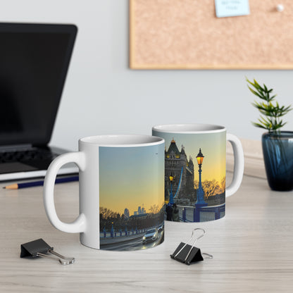 London Tower Bridge Photo Mug – Sunrise Cityscape Ceramic Coffee Cup (11oz, 15oz)