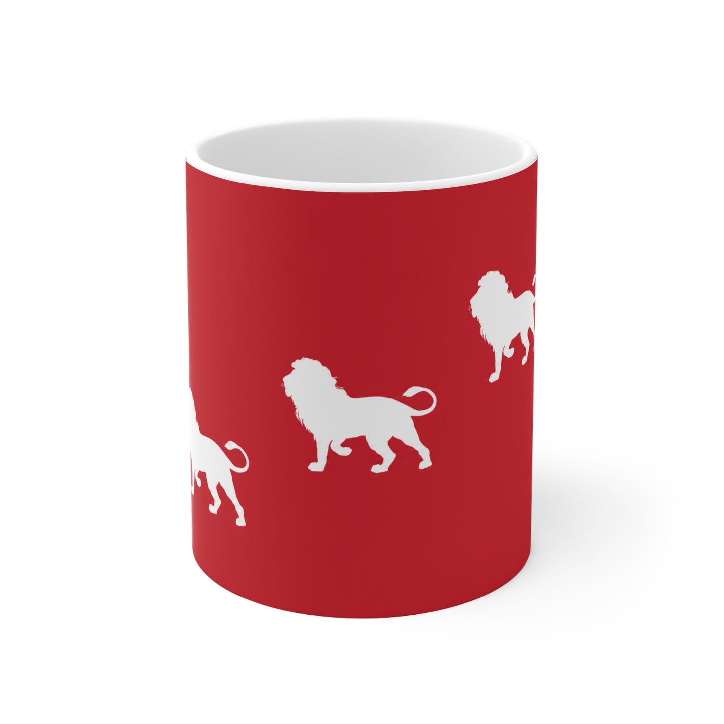 3 Lions Silhouette Ceramic Mug — Red Safari Coffee Cup (11oz & 15oz)