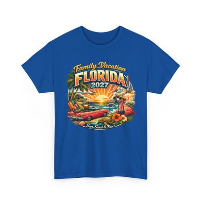 Florida Family Vacation 2027 T-Shirt — Retro Sunset Beach Design