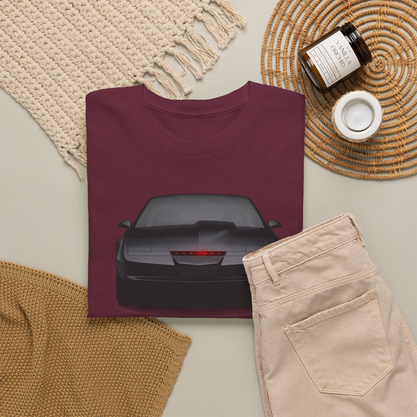 KITT-Inspired Retro Sports Car Tee — Front View Knight Rider Car Graphic Shirt