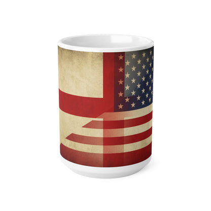 Vintage England & USA Flag Coffee Mug — Retro American Flag Ceramic Coffee Cup (11oz, 15oz)