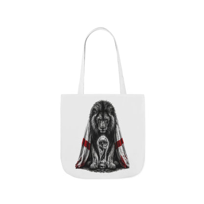 England Lion Guardian Canvas Tote — Protective Lion & Cub Illustration Tote Bag