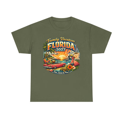 Florida Family Vacation 2027 T-Shirt — Retro Sunset Beach Design