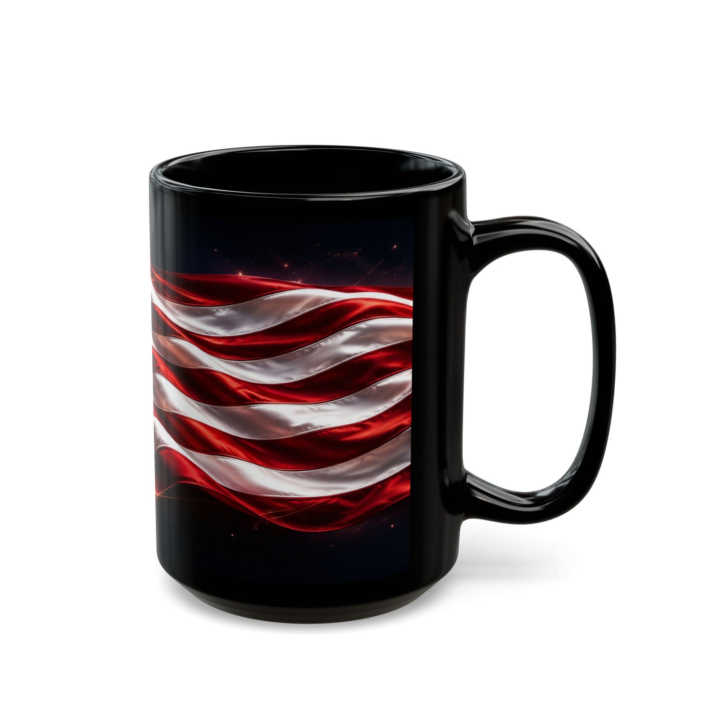 American Flag Black Mug – Waving USA Stars & Stripes Coffee Cup (11oz/15oz)