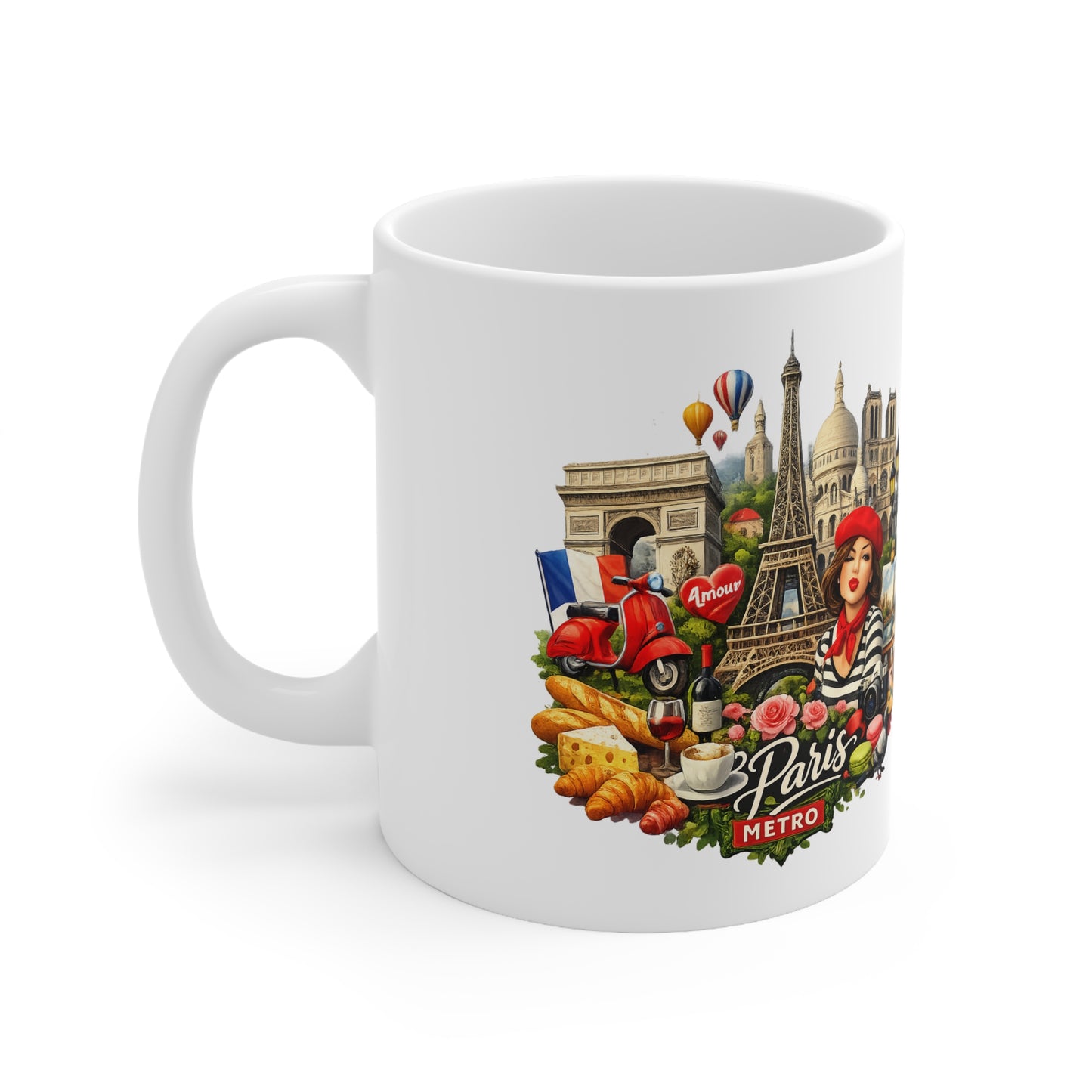 Paris landscape Ceramic Coffee Mug — Eiffel Tower, Baguettes & Metro Design (11oz/15oz)