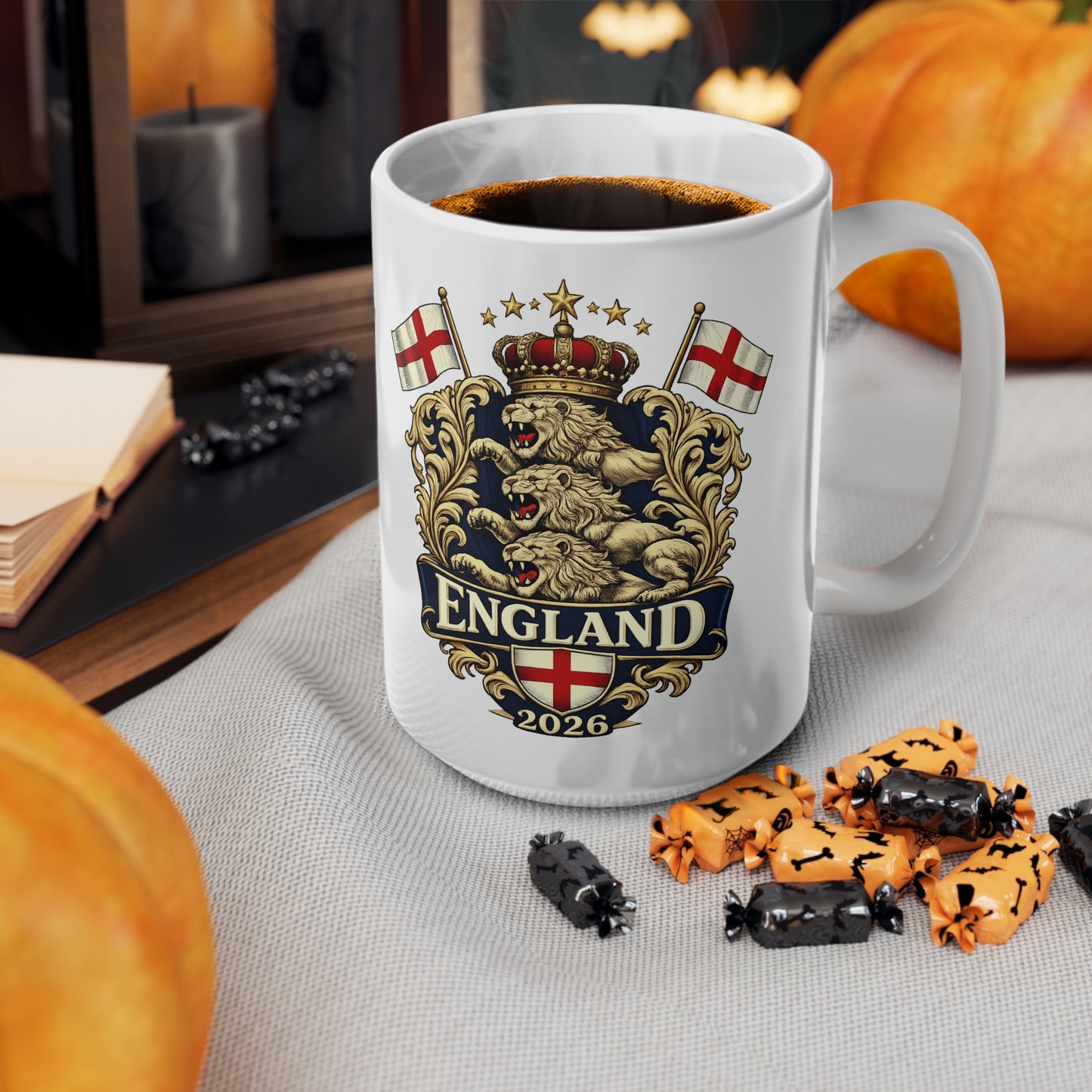 England 2026 Crest Coffee Mug — Vintage Lion Coat of Arms Ceramic Cup (11oz, 15oz)