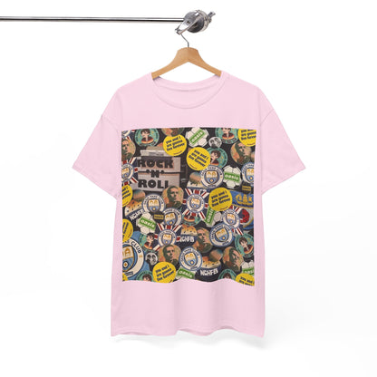 Oasis Rock & Roll Retro Button Collage Tee