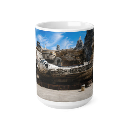 Falcon Spacecraft Ceramic Mug — Millennium-Style Starship Landscape 11oz/15oz