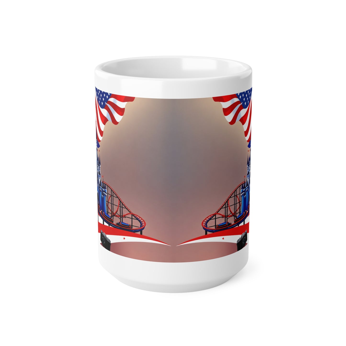 American Theme Park Coffee Mug — Patriotic Roller Coaster & Castle 11oz/15oz