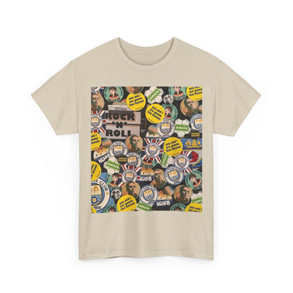 Oasis Rock & Roll Retro Button Collage Tee