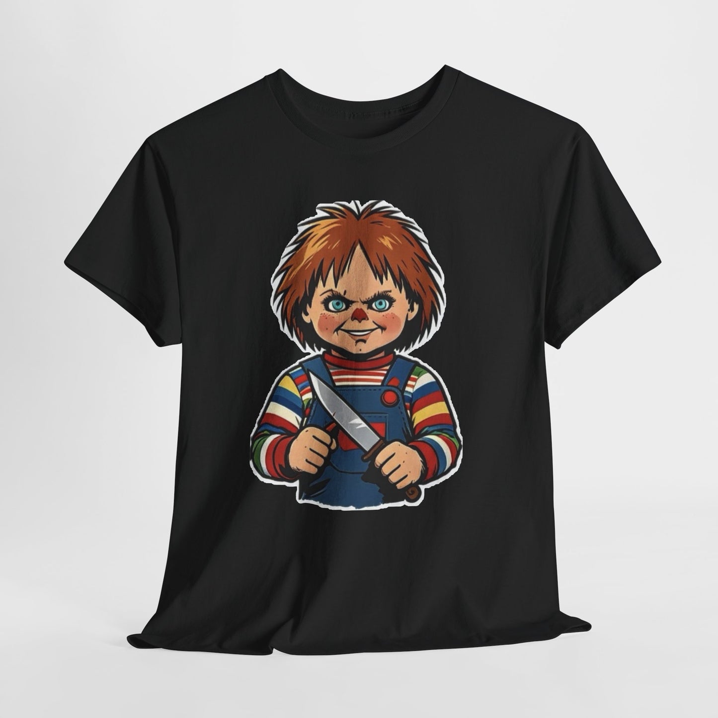 Horror Doll Knife Tee — Creepy Chucky-Inspired Graphic T-Shirt