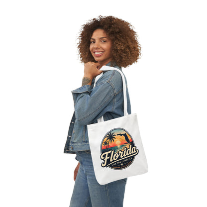 Florida Sunset Canvas Tote Bag — Retro Palm Beach Design