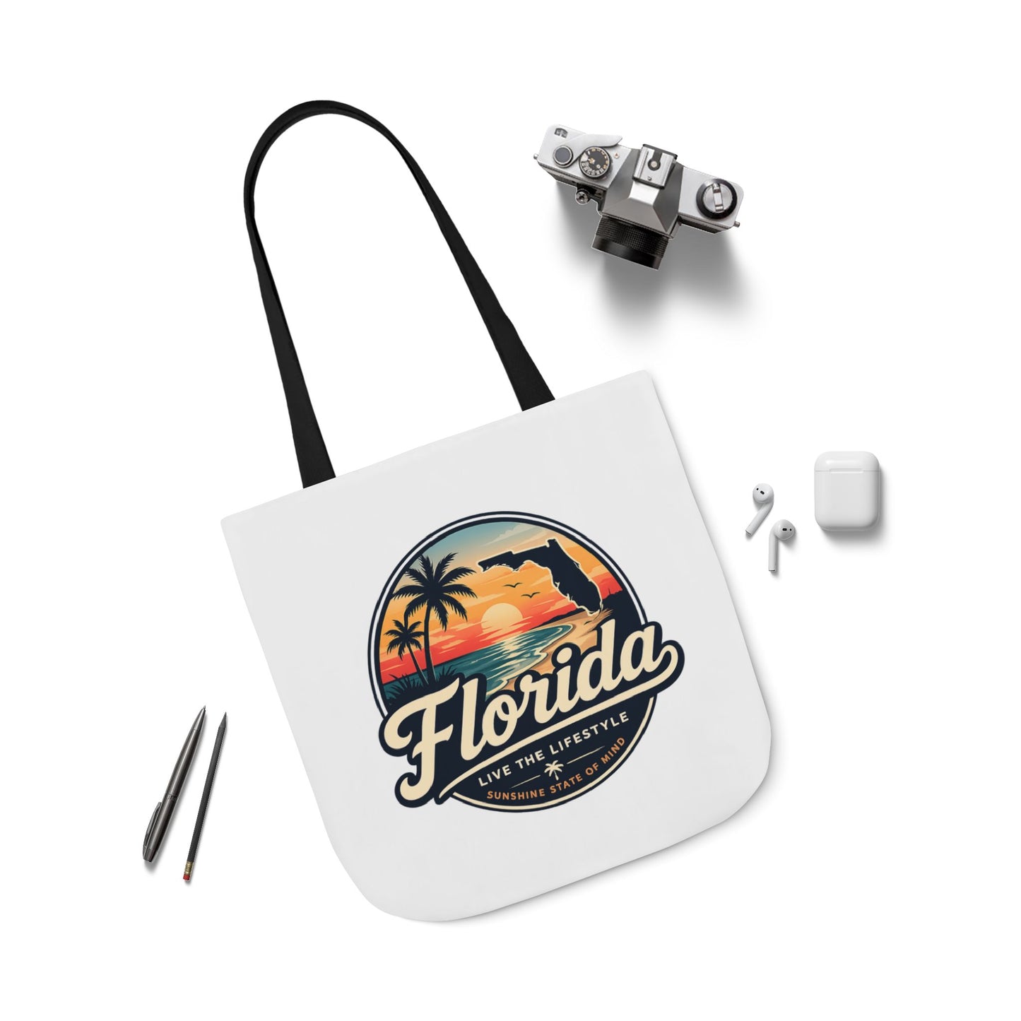 Florida Sunset Canvas Tote Bag — Retro Palm Beach Design