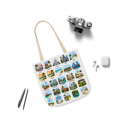 Florida City Landmark Collage Canvas Tote Bag — Vintage Travel Icons Print