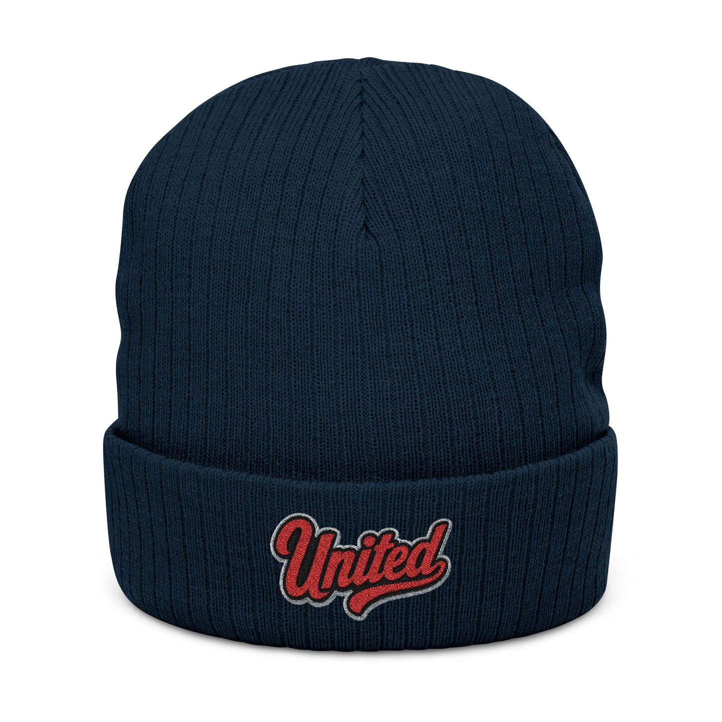 United Embroidered Ribbed Beanie — Cozy Knit Winter Hat