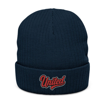 United Embroidered Ribbed Beanie — Cozy Knit Winter Hat