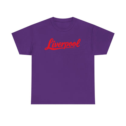 Liverpool Script T-Shirt — Retro Red Logo Tee for Fans