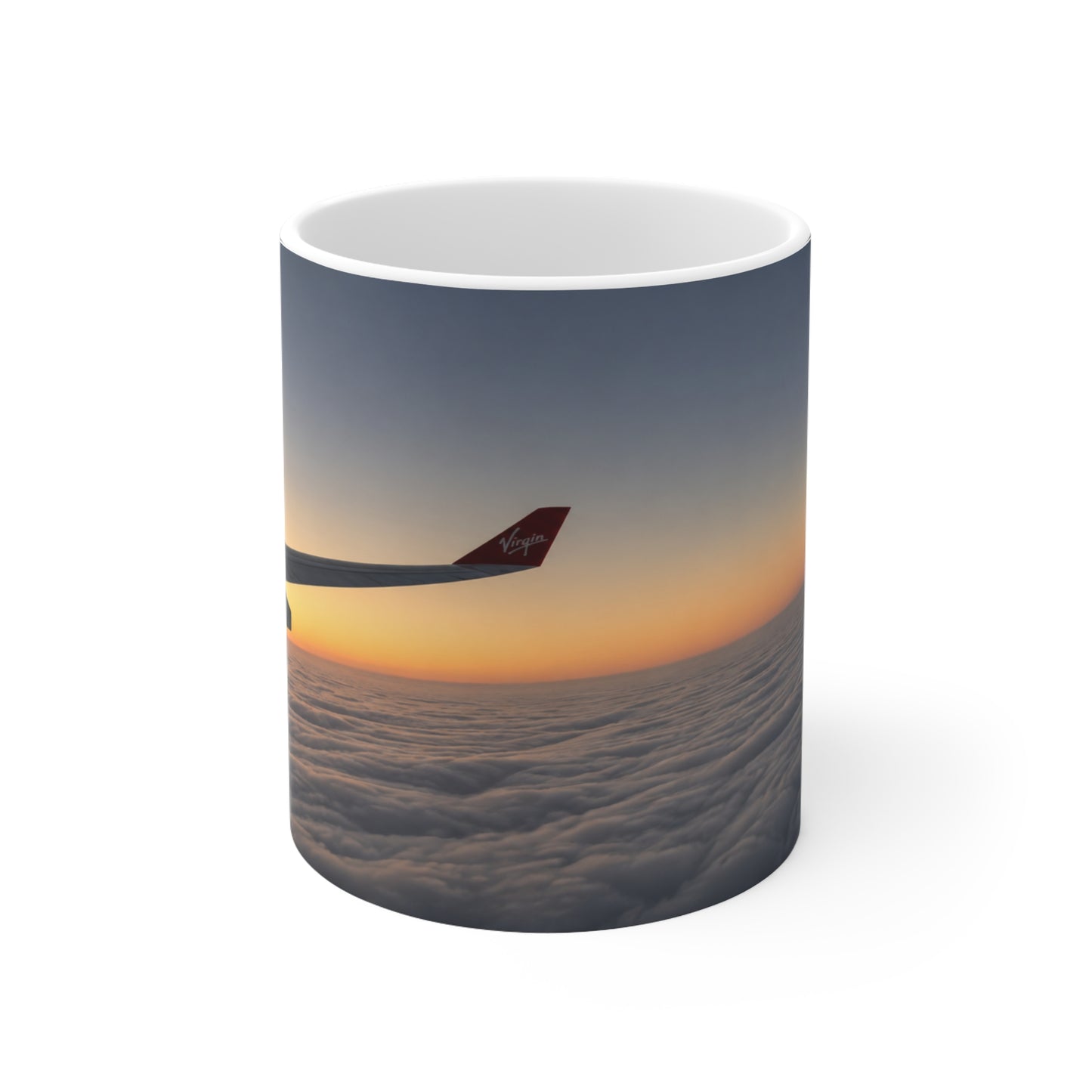 Aerial Sunset Plane Wing Ceramic Mug — Travel Coffee Cup (11oz, 15oz)
