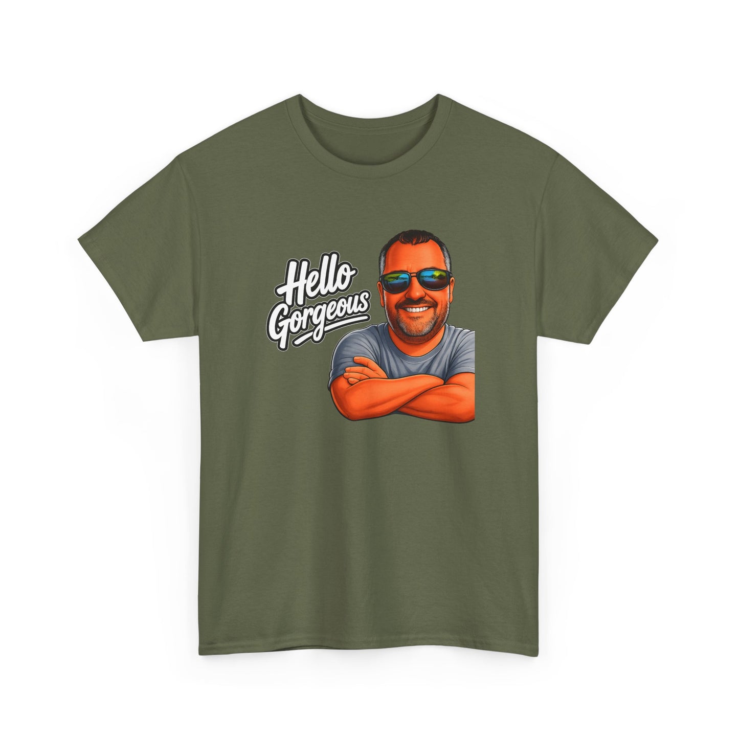 Hello Gorgeous Graphic Tee — Funny Retro Portrait T‑Shirt