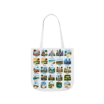 Florida City Landmark Collage Canvas Tote Bag — Vintage Travel Icons Print
