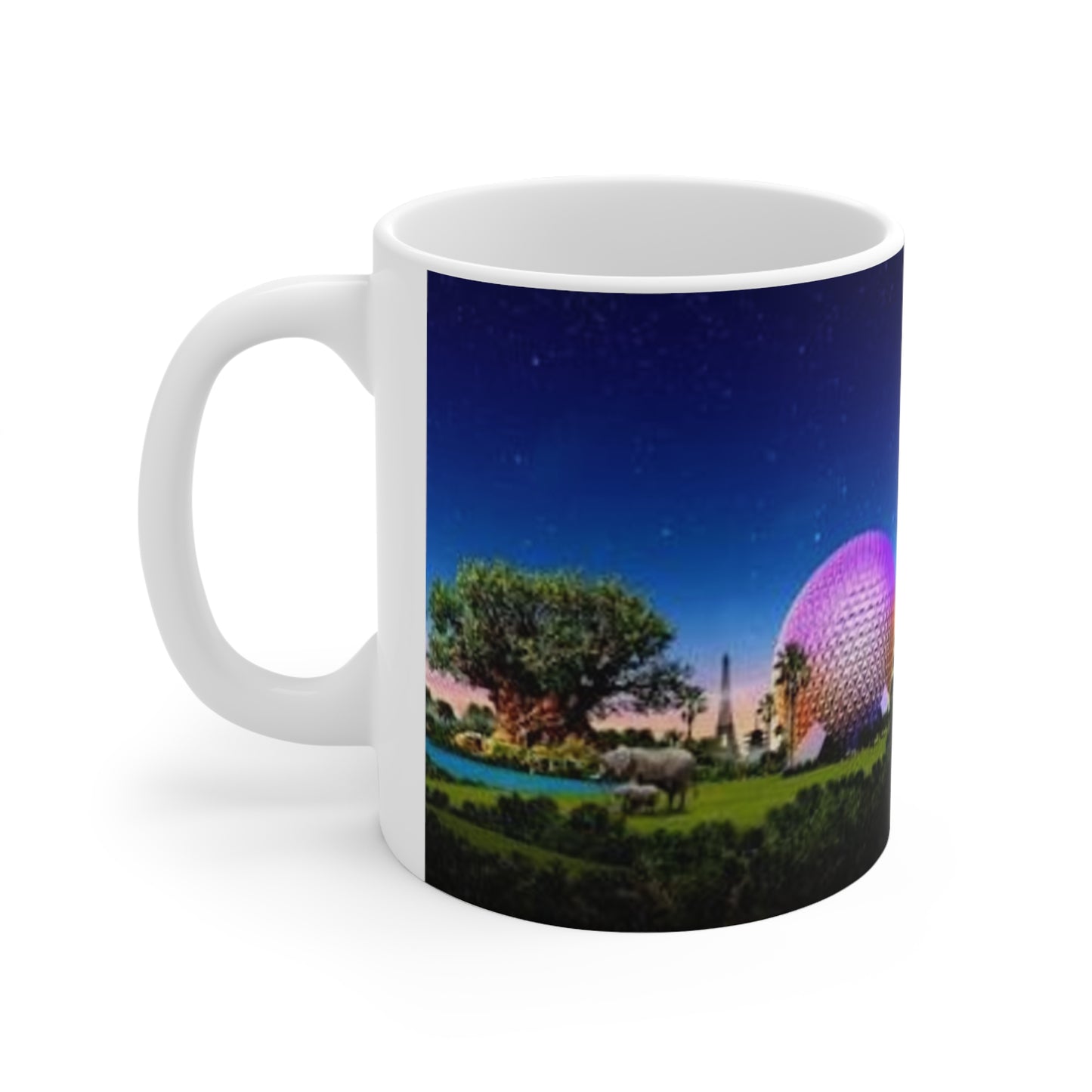 Disney Parks Night Skyline Ceramic Mug — Castle & Epcot Sphere Coffee Cup (11oz/15oz)