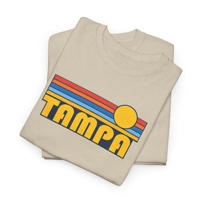 Tampa Retro Sunset T-Shirt — Vintage 70s Striped Beach Tee